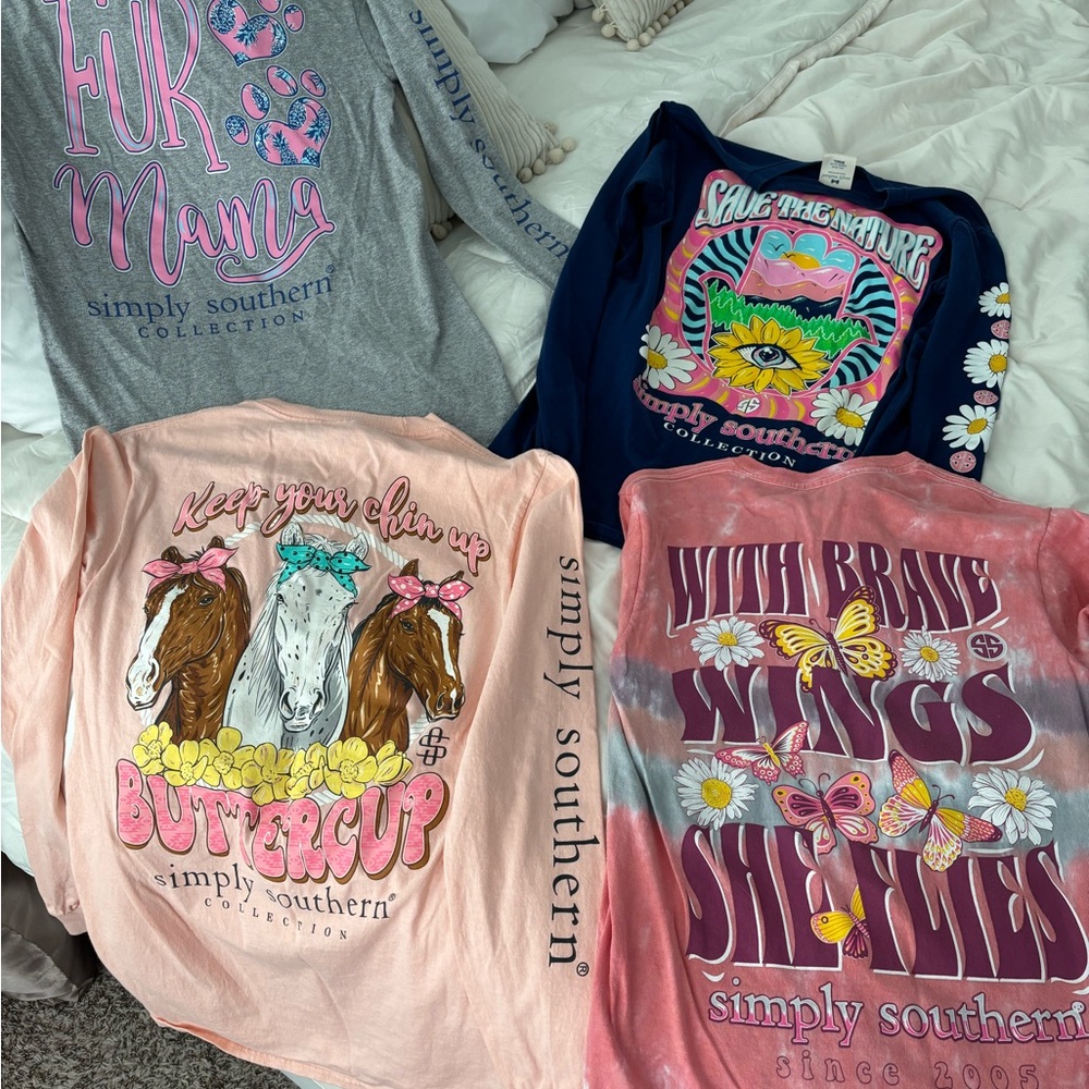 Simply Southern Pink and Blue Long Sleeve Tees